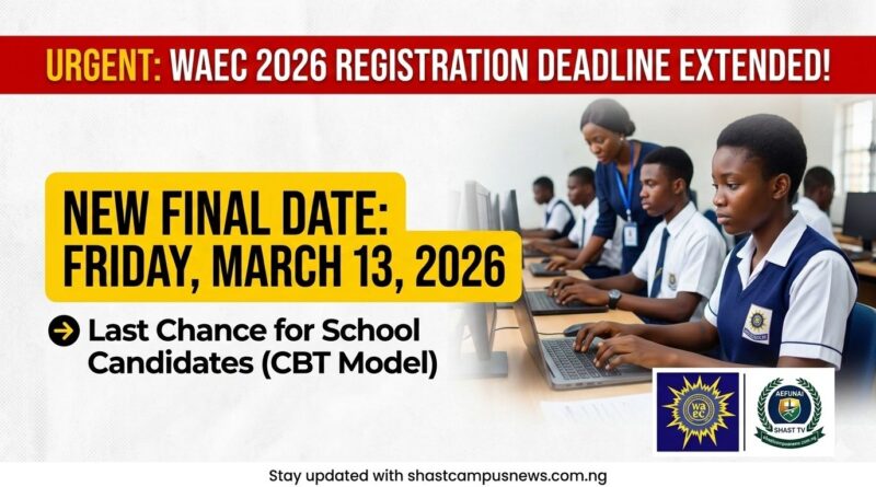 Official announcement of the WAEC 2026 registration deadline extension to march 13