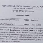 AE-FUNAI Registrar invites students to the BBYDI National Essay Competition on AI for Public Good. ₦400,000 top prize. Deadline: April 15, 2026