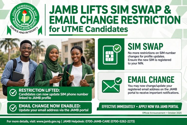 JAMB Lifts SIM Swap and Email Change Restriction for UTME Candidates