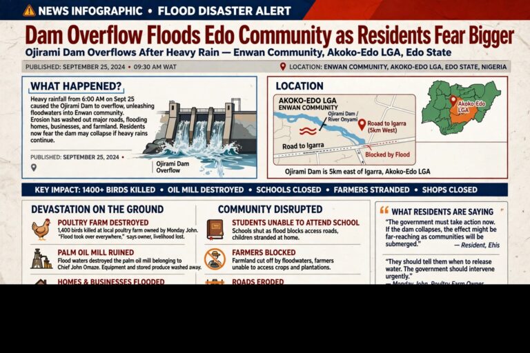 Dam Overflow Floods Edo Community as Residents Fear Bigger Disaster