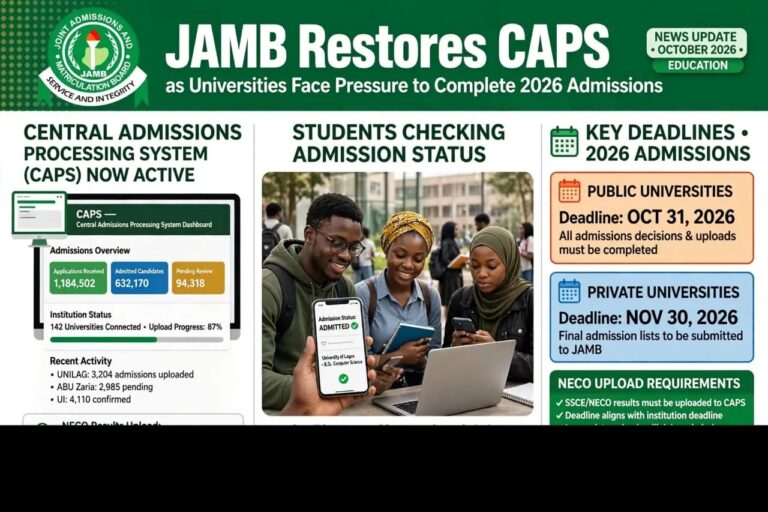 JAMB Restores CAPS as Universities Face Pressure to Complete 2026 Admissions