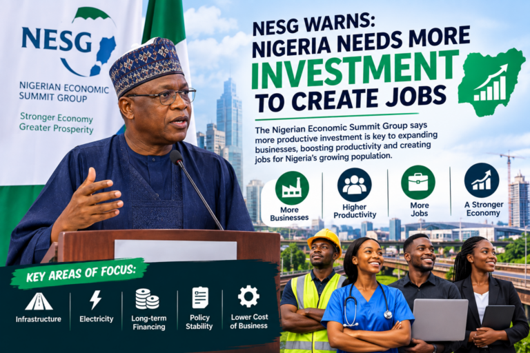 NIGERIA NEEDS MORE INVESTMENT TO CREATE JOBS, NESG WARNS