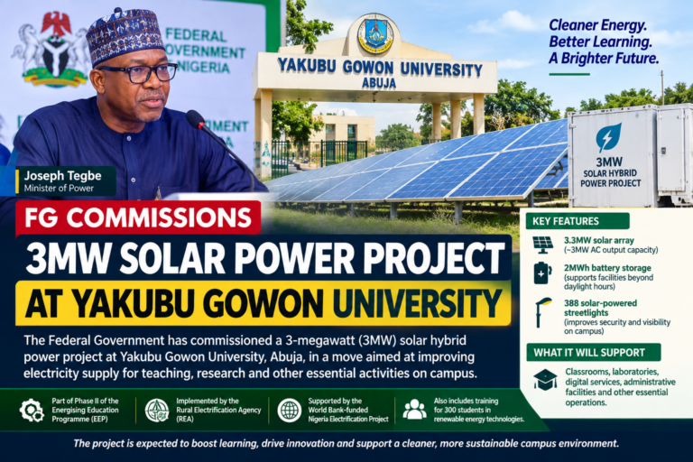 FG Commissions 3MW Solar Power Project at Yakubu Gowon University, Abuja