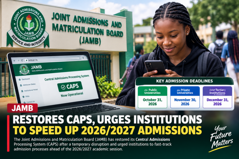 JAMB Restores CAPS, Urges Institutions to Speed Up 2026/2027 Admissions