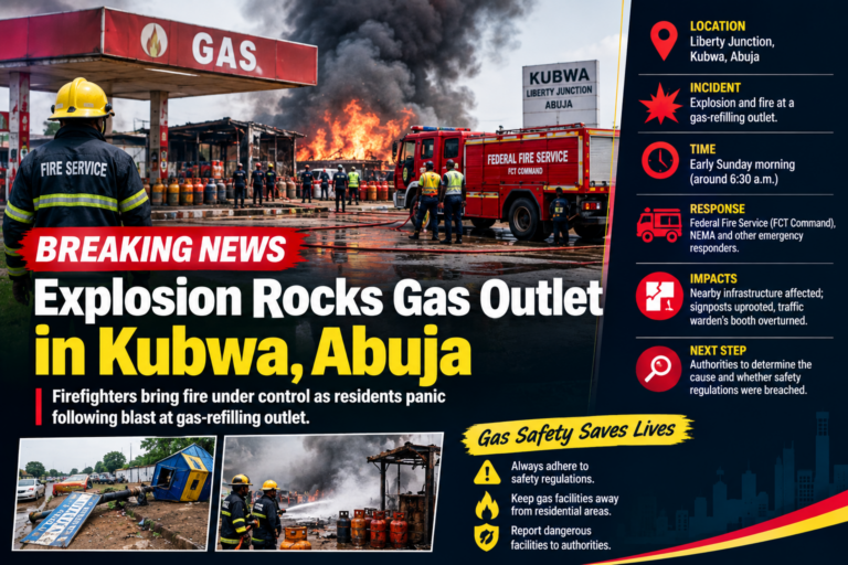 Explosion Rocks Gas Outlet in Kubwa, Abuja, Sparks Panic Among Residents