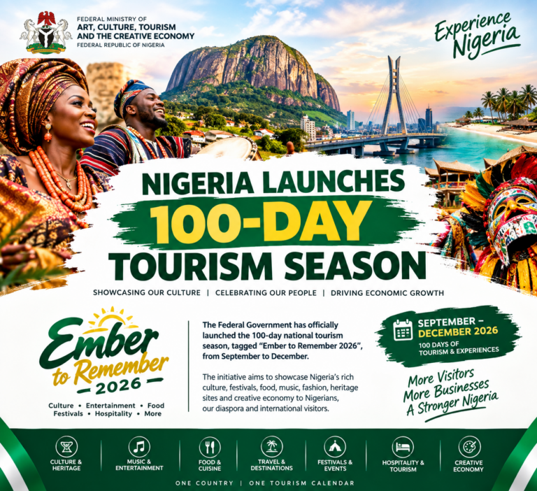 Nigeria Launches 100-Day Tourism Season as Government Seeks to Turn Festive Boom Into Economic Opportunity