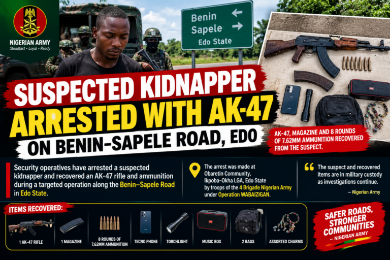 Suspected Kidnapper Arrested With AK-47 on Benin–Sapele Road in Edo