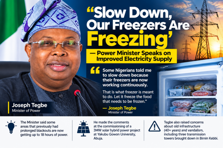 Slow Down, Our Freezers Are Freezing’ — Power Minister Speaks on Improved Electricity Supply