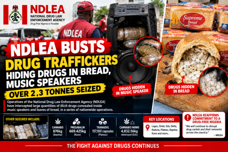 NDLEA Intercepts Drugs Hidden in Bread and Music Speakers in Nationwide Crackdown