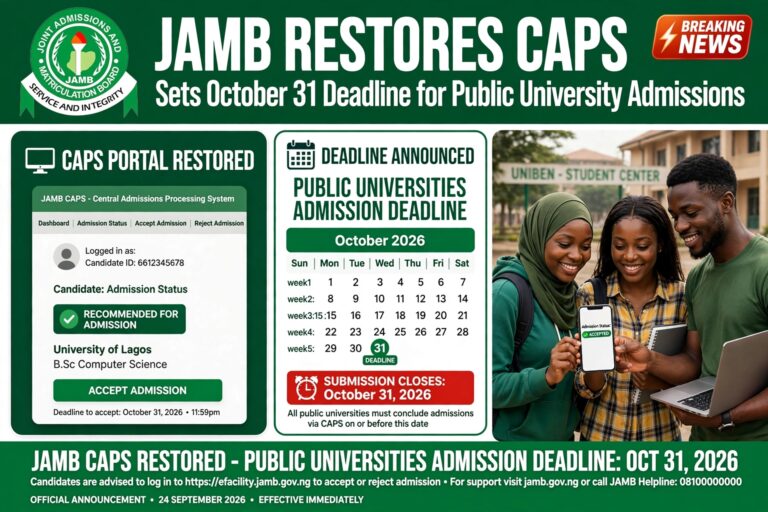 JAMB Restores CAPS, Sets October 31 Deadline for Public University Admissions