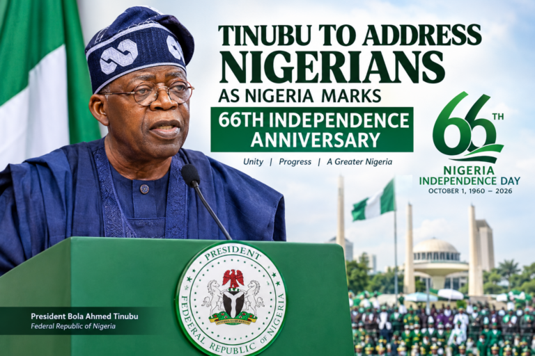 Tinubu to Address Nigerians as Nigeria Marks 66th Independence Anniversary